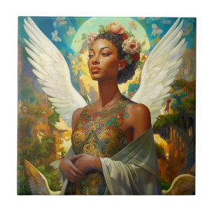 Afro-Amerikaanse Angel Goddess Fantasy Art Tegeltje