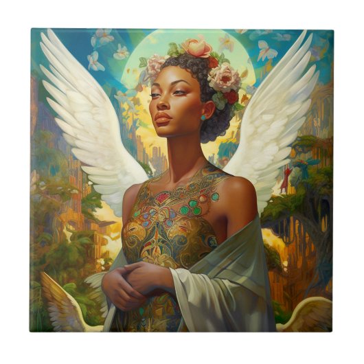 Afro-Amerikaanse Angel Goddess Fantasy Art Tegeltje (Voorkant)