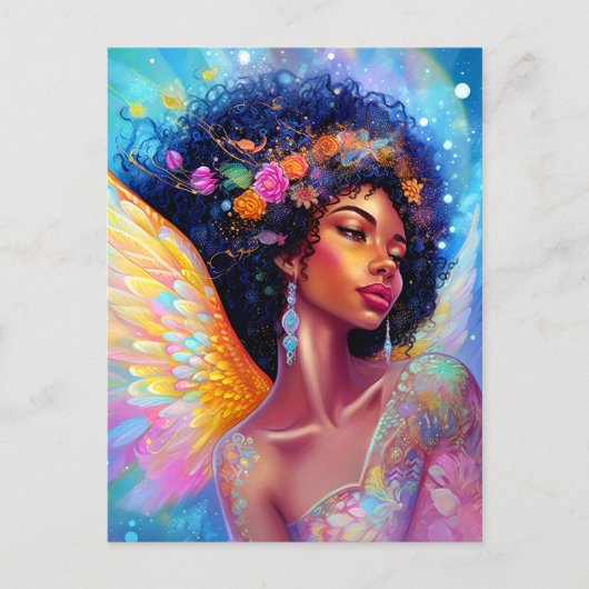 Afro-Amerikaanse Angel Lady Fantasy Kunst Briefkaart (Voorkant)