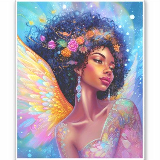 Afro-Amerikaanse Angel Lady Fantasy Kunst Sticker (Voorkant)