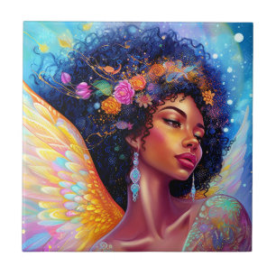 Afro-Amerikaanse Angel Lady Fantasy Kunst Tegeltje