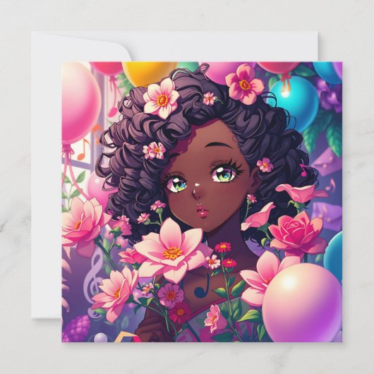 Afro-Amerikaanse Anime Girl Verjaardag Kaart (Voorkant)
