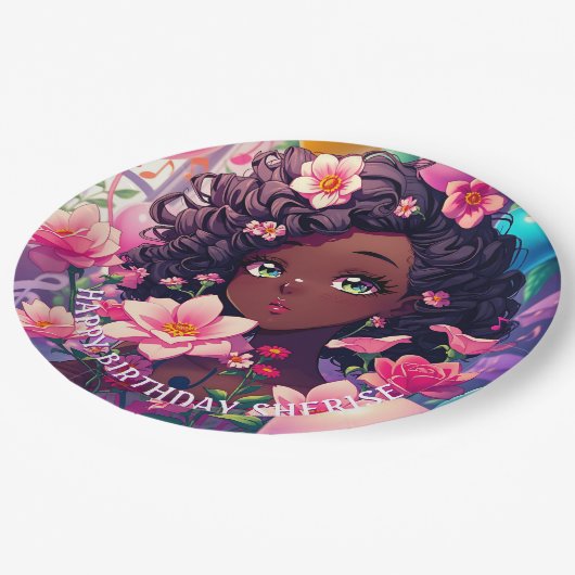 Afro-Amerikaanse anime meisje gepersonaliseerde ve Papieren Bordje (Gekanteld)