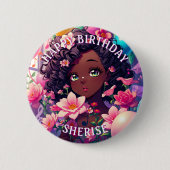 Afro-Amerikaanse anime Verjaardagsmeisje gepersona Ronde Button 5,7 Cm (Voorkant)