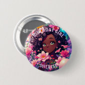 Afro-Amerikaanse anime Verjaardagsmeisje gepersona Ronde Button 5,7 Cm (Voorkant /achterkant)