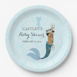 Afro-Amerikaanse Baby Boy Merman Prince Crown Papieren Bordje