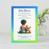 Afro-Amerikaanse Baby Boy met Teddy Baby shower Kaart (Staand voorkant)