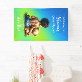 Afro-Amerikaanse Baby Boy met Teddy Baby shower Spandoek (Insitu)