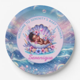 Afro-Amerikaanse Baby Girl in Seashell Pastel Papieren Bordje