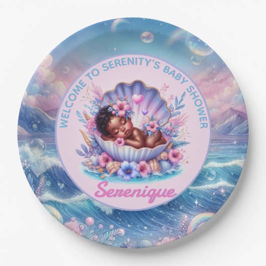Afro-Amerikaanse Baby Girl in Seashell Pastel Papieren Bordje (Voorkant)