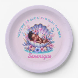Afro-Amerikaanse Baby Girl in Seashell Pastel Papieren Bordje