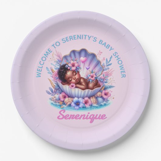 Afro-Amerikaanse Baby Girl in Seashell Pastel Papieren Bordje (Voorkant)