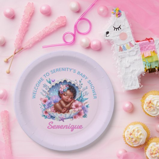 Afro-Amerikaanse Baby Girl in Seashell Pastel Papieren Bordje (Feest)