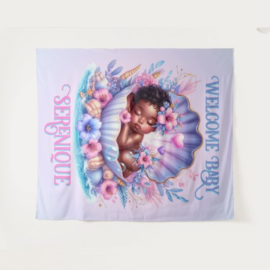 Afro-Amerikaanse Baby Girl in Seashell Pastel Wandkleed (Voorkant (horizontaal))