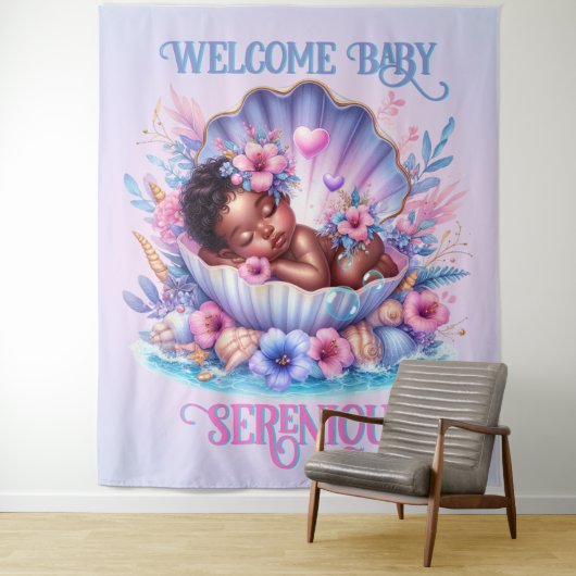 Afro-Amerikaanse Baby Girl in Seashell Pastel Wandkleed (In situ)
