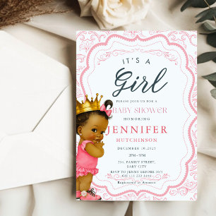 Afro-Amerikaanse Baby Girl Princess Baby shower Kaart