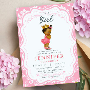 Afro-Amerikaanse Baby Girl Princess Baby shower Kaart