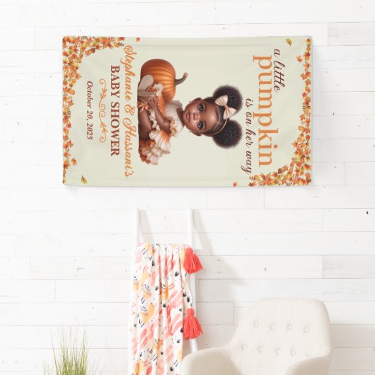 Afro-Amerikaanse Baby Girl Pumpkin Baby shower Spandoek (Insitu)