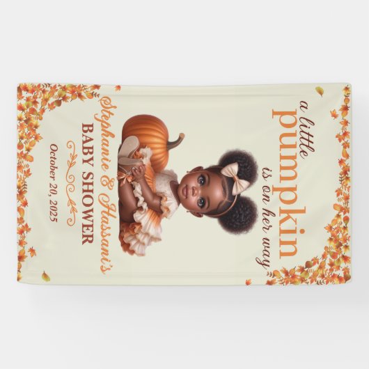 Afro-Amerikaanse Baby Girl Pumpkin Baby shower Spandoek (Horizontaal)