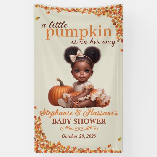 Afro-Amerikaanse Baby Girl Pumpkin Baby shower Spandoek (Verticaal)