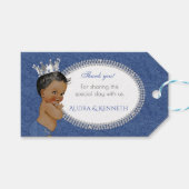 Afro-Amerikaanse Baby Jongen Denim & Diamanten Kro Cadeaulabel (Voorkant (Horizontaal))
