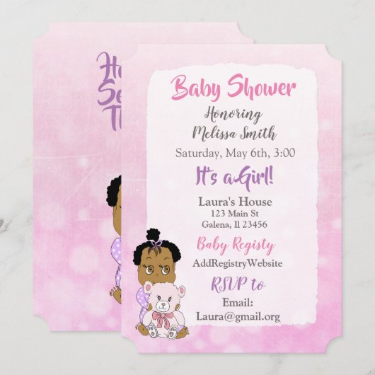 Afro-Amerikaanse Baby Meisje Baby Shower Kaart (Voorkant / Achterkant)