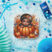 Afro-Amerikaanse Baby Meisje Herfst Pompoen Papieren Bordje (Feest)