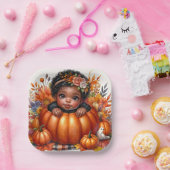 Afro-Amerikaanse Baby Meisje Herfst Pompoen Papieren Bordje (Feest)