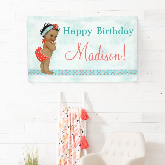 Afro-Amerikaanse Baby Meisje Rood Badpak Spandoek (Insitu)