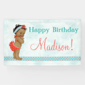 Afro-Amerikaanse Baby Meisje Rood Badpak Spandoek (Horizontaal)