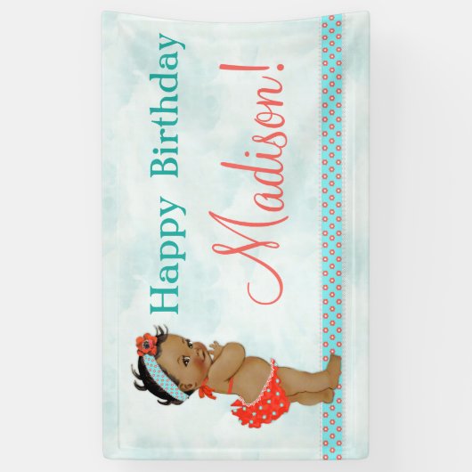 Afro-Amerikaanse Baby Meisje Rood Badpak Spandoek (Verticaal)