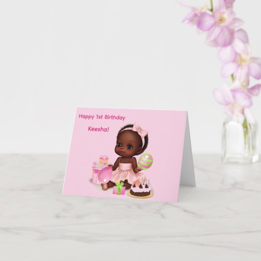 Afro-Amerikaanse Baby Meisje Verjaardag Kaart (Orchidee)