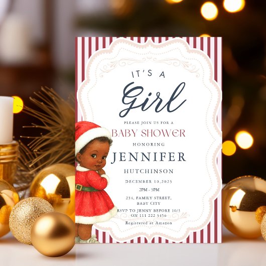 Afro-Amerikaanse Baby Meisje Xmas Shower Kaart