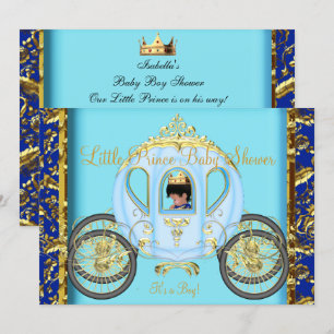 Afro-Amerikaanse baby shower blauw goud jongen Kaart