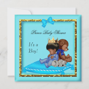 Afro-Amerikaanse Baby Shower Blauwe Gouden Jongen  Kaart