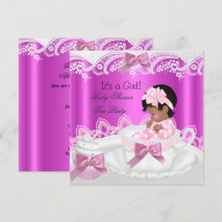 Afro-Amerikaanse Baby Shower Meisje Roze in Theeko Kaart