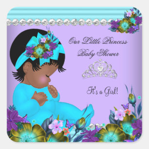 Afro-Amerikaanse baby shower meisje turkoois blauw Vierkante Sticker