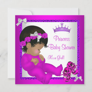 Afro-Amerikaanse Baby Shower Paars Roze Luipaard Kaart