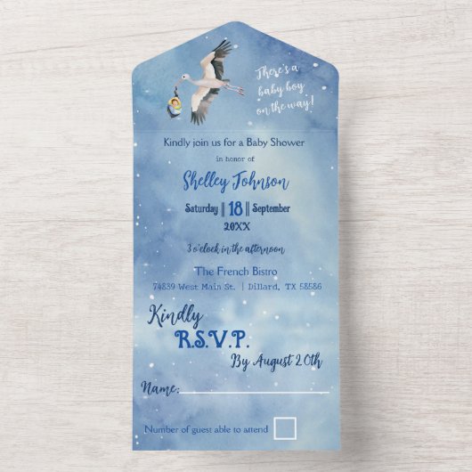 Afro-Amerikaanse Babyjongen Ooievaar in Nachtelijk All In One Uitnodiging (Binnen)