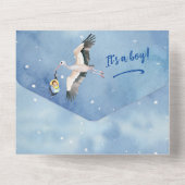 Afro-Amerikaanse Babyjongen Ooievaar in Nachtelijk All In One Uitnodiging (Achterkant)