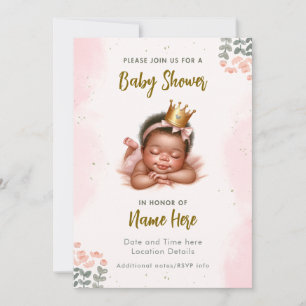 Afro-Amerikaanse babymeisjesfeestje pastelbloemen Kaart