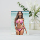 Afro-Amerikaanse badpak model glimlachen Briefkaart (Staand voorkant)