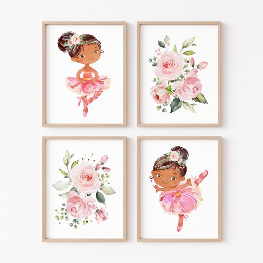 Afro-Amerikaanse Ballerina, Bloemen, Meisjeskweker Muurkunst Sets