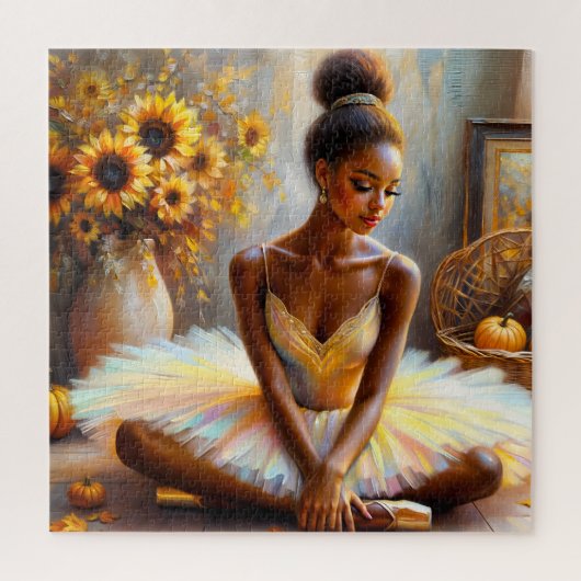 Afro-Amerikaanse ballerina herfst zonnebloemen Legpuzzel (Verticaal)