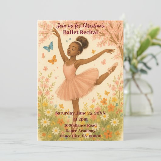Afro-Amerikaanse Ballerina in Bloom Dance recital Kaart (Staand voorkant)
