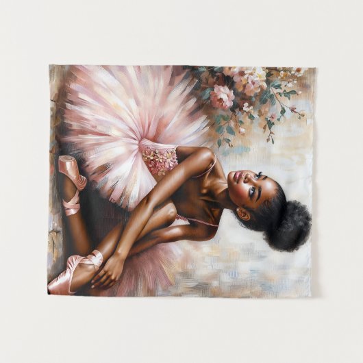Afro-Amerikaanse ballerina in het roze Wandkleed (Voorkant (horizontaal))