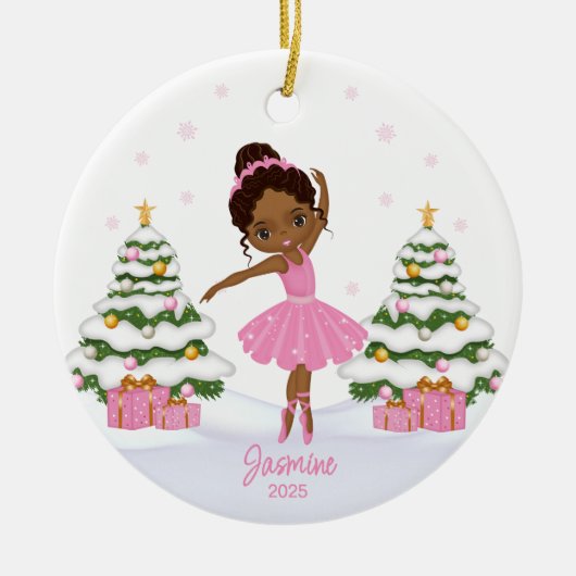 Afro-Amerikaanse ballerina kerstversiering Keramisch Ornament (Voorkant)