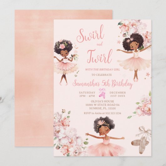 Afro-Amerikaanse ballerina meisje tutu verjaardag Kaart (Voorkant / Achterkant)