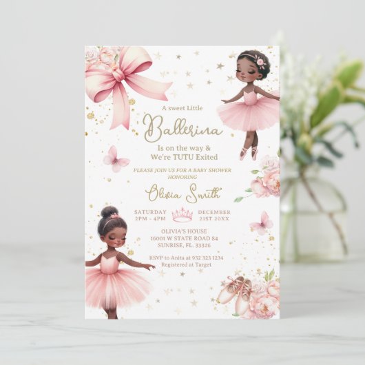 Afro-Amerikaanse ballerina TuTu Baby shower Kaart (Staand voorkant)