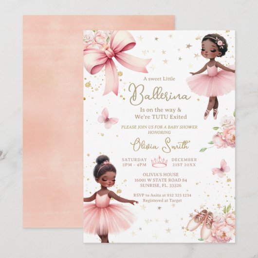 Afro-Amerikaanse ballerina TuTu Baby shower Kaart (Voorkant / Achterkant)